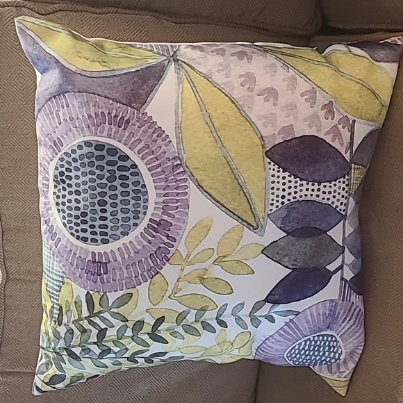 Two Pier 1 Purple and Yellow Floral Accent Pillows - Picture 2 of 8
